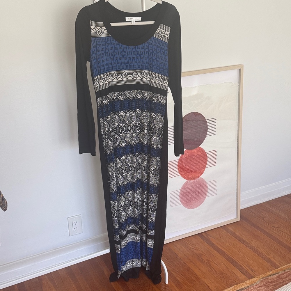 Karen Kane Black and Blue Patterned Maxi Dress